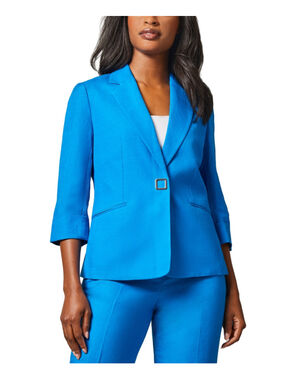 Kasper Women's 4 Petite Bright Blue Notched-Collar 3/4-Sleeve Jacket NWT